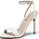 DREAM PAIRS Womens High Stilettos Open Square Toe Ankle Strap Heels Sexy Comfort Strappy Dress Shoes Wedding Bridal Pumps Sandals (Size 8, White)
