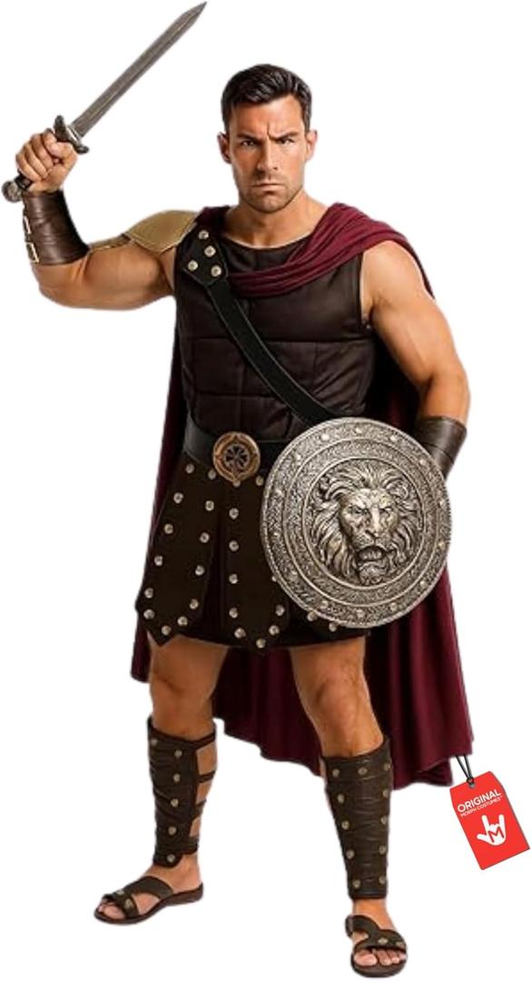 Morph Roman Gladiator Costume for Men, Knight Costume Men, Spartan Warrior Costumes, Mens Spartan Costumes (Large, Brown)