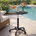 DoubleFill 23.3-31.5 Inches Height Adjustable Outdoor Cocktail Round Tables for Patio with Wheels Adjustable Tall 360Swivel 23.7'' Round Cocktail Bar Table for Patio Pool Balcony Dining Room Party