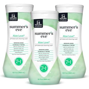 Summer's Eve Aloe Love All-Over Daily Feminine Wash, Gentle pH-Balanced Body Wash for Women Removes Vaginal Odor, 15 Fl Oz, Pack of 3
