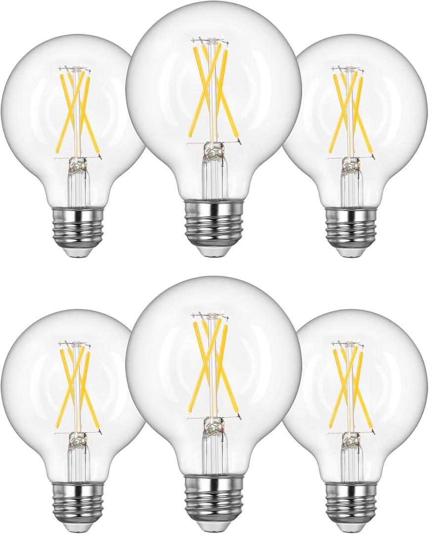 EDISHINE 6 Pack G25 Globe Light Bulbs, Dimmable Vintage LED Edison Bulbs, CRI90+ 5W Equivalent 60W, Clear LED Filament Vanity Light Bulbs, 5000K Daylight White, 500LM, E26 Base