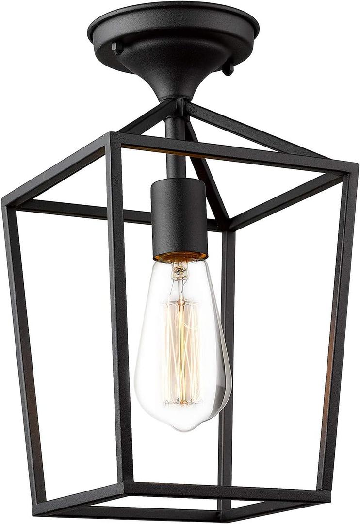 Emliviar Semi-Flush Mount Ceiling Light, 1-Light 13 inch Height Ceiling Light Fixture in Black Finish, 20065B1-F1 BK