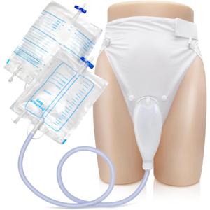 Catheter for Men, Urine Collection Bag for Elderly Men Male Age 80, Reusable Portable Silicone Urinal with 2 Bags (White-Elderly Men)