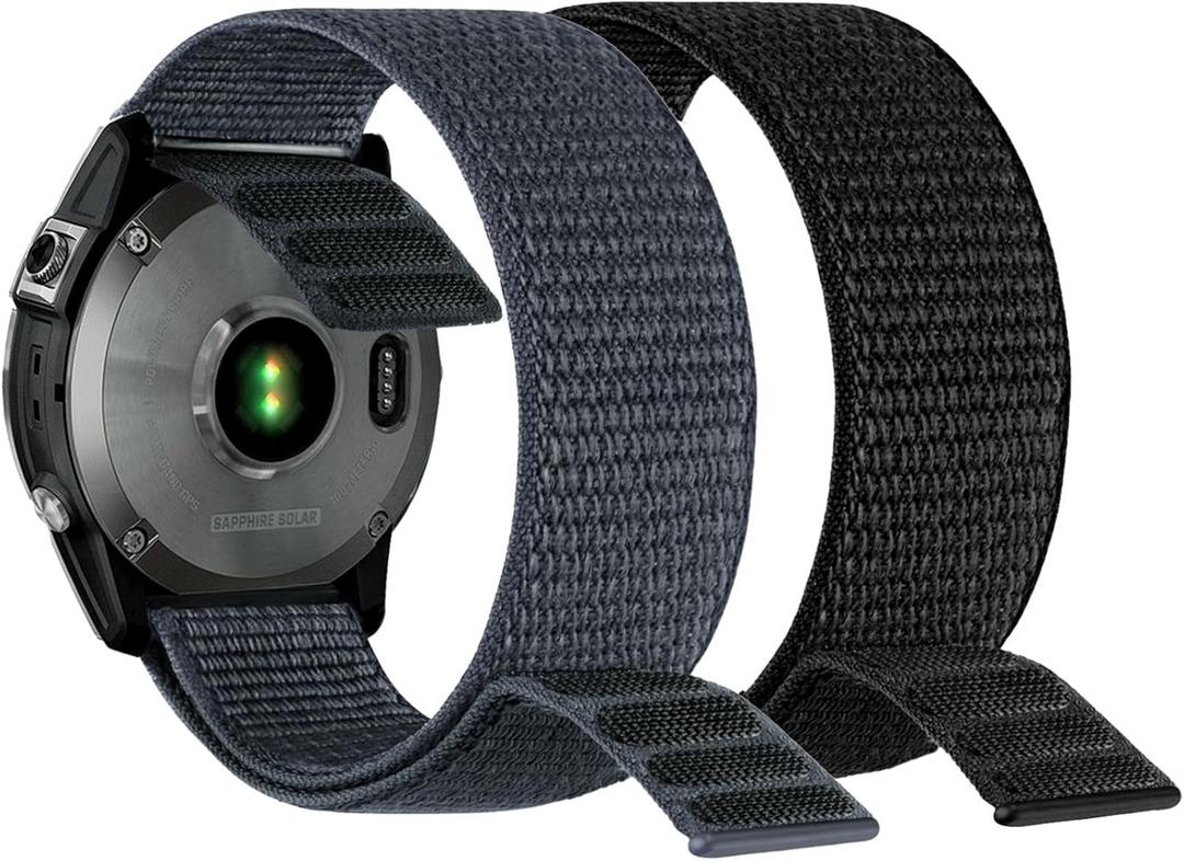 2 x Abanen Hook and Loop Quick Dry Watch Band for Fenix 8 47mm/ epix Pro 47mm / Fenix 7/6/5, 22mm Woven Nylon Ultralight Sport Wristband Strap for Garmin Instinct 2, Instinct 3 45mm