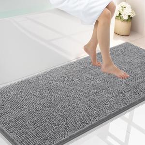 Smiry Luxury Chenille Bathroom Rugs 59x24, Extra Soft and Absorbent Shaggy Bath Mat, Machine Washable, Non-Slip Plush Carpet Runner for Tub, Shower, and Floor, Home Decor Accessories, Grey