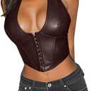 Avanova Women Leather Halter Corset Bustier Tops Sexy Going Out Crop Tank Tops (XS)