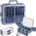 THKFISH Waterproof Tackle Box, Portable Fishing & Tackle Storage Box with Two 3500 Stowaway Boxes and Removable Dividers, Premium Tackle Box, Thicker Floating Airtight Stowaway,Pink/Green/Blue/Grey