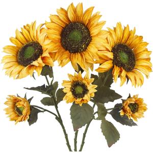 3 Pcs Sunflowers Artificial Flowers with Long Stems Silk Fake Large Sunflowers Decor Faux Sunflower Bouquet Floral Arrangement for Outdoor Indoor Summer Fall Wedding Party Table Centerpieces (Golden)