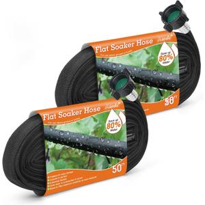 AIODE Flat Soaker Hose 100FT(50FT 2Pack) for Garden Beds Drip Hose Heavy Duty Save 80% Water for Vegetable Tree (100FT)