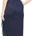 Alex Evenings Womens Long Glitter Mesh Wedding Guest Dress, Formal Gown with Halter Neck (Blue, M) 14