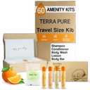 Terra Pure Amenity Kit | Boxed Hotel Toiletries | Bulk Set 1oz Travel Size Shampoo, Conditioner, Lotion, Body Wash & Bar Soap for Guest Hospitality AirBnB/Vacation Rentals | 60 sets per case