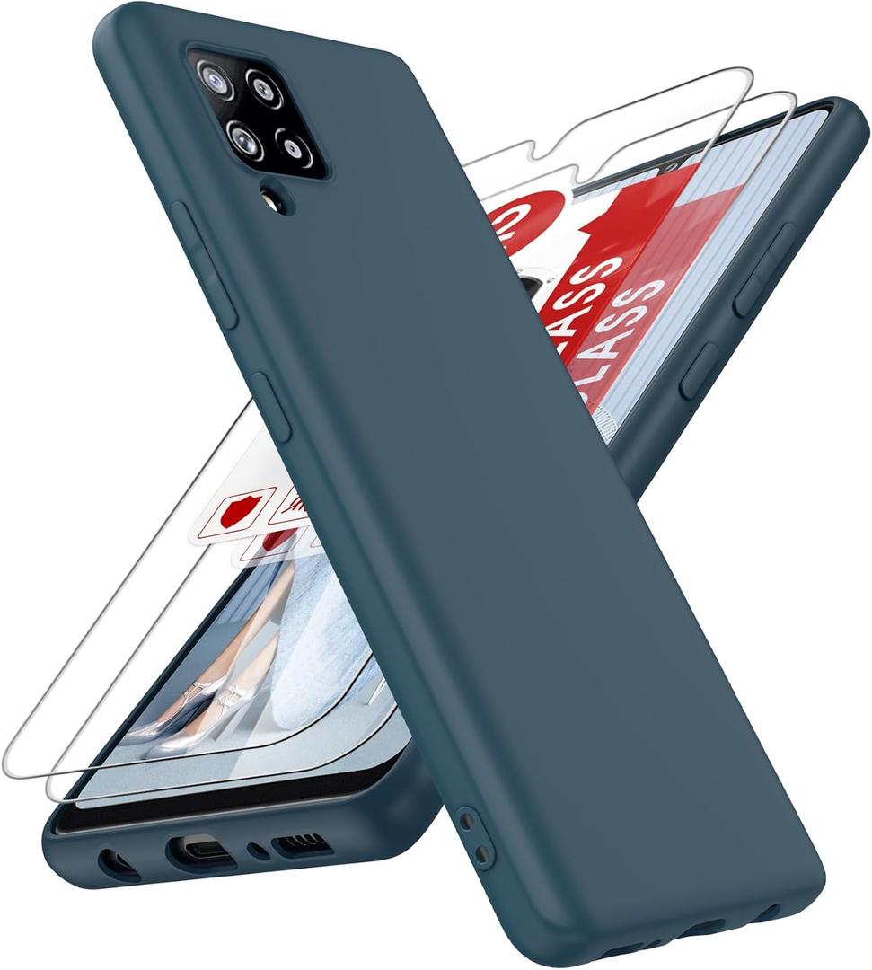 LeYi for Galaxy A42 5G Case, Samsung A42 5G Phone Case with 2 Pack Tempered Glass Screen Protector for Women Men, Liquid Silicone Slim Silky-Soft Protective Case Cover for Samsung Galaxy A42 5G, Blue