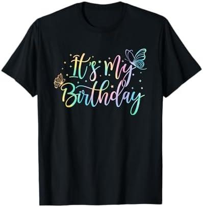 It's My Birthday Butterfly Tie Dye Birthday Party Women Girl T-Shirt Small