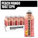 BODYARMOR LYTE, Peach Mango, Electrolyte Drink, 20 Calories, 16 Fl Oz Bottles (12 Pack), Coconut Water Sports Drink, Natural Flavor & B Vitamins