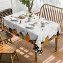 Horaldaily Halloween Tablecloth 60x104 Inch Rectangular, Jack-O-Lantern Pumpkin Cobweb Scary Themed Washable Table Cover for Party Picnic Dinner Decor (White)