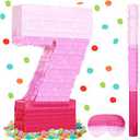Sratte Number Piata Pink Piata Birthday Decorations Gradient with Stick Blindfold Confetti for Girls Boys Birthday Anniversary Party Decorations Supplies(Number 7)