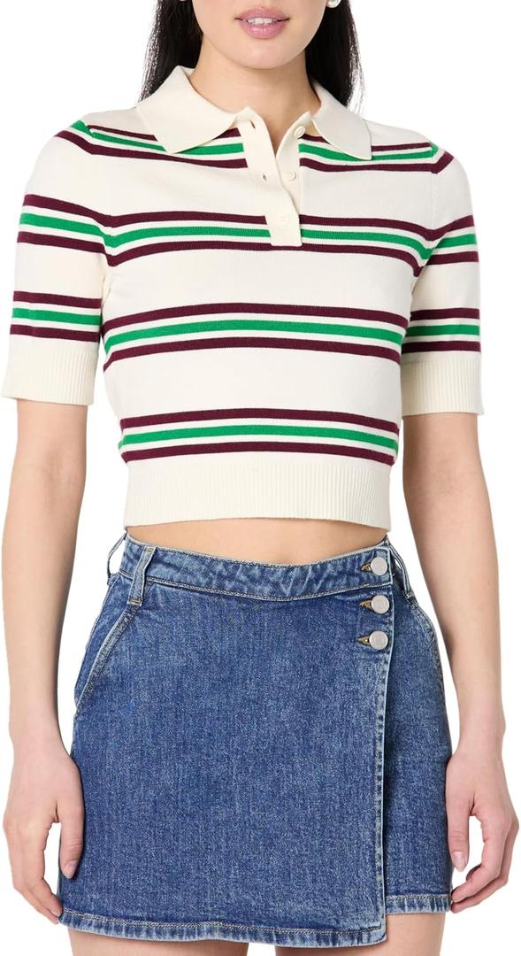 The Drop Women's Gero Short Sleeve Splitneck Polo Sweater Tee