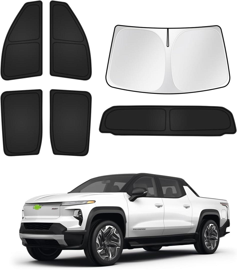 Sunshades for Chevrolet/Chevy Silverado EV 2024 2025 2026 Accessories Windshield Sun Shade Side Rear Window Shade Cover Sun Visor Shield Privacy Protection Keep Vehicle Cool Black 6PCS