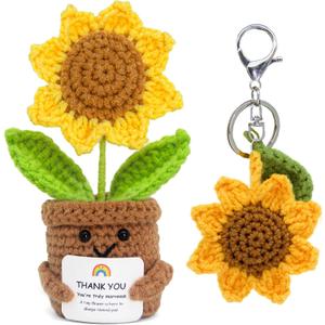 2 x Teacher Appreciation Gifts, Crochet Sunflower Thank You Gifts for Teacher Mentor Nurse Coworker Boss Mom Gift from Student for Teachers Appreciation Week Graduation Retirement Office Home Decor