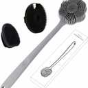 Back Body Scrubber & Face Scrubber for Shower - 15 Inch Long Handle Double Sided Silicone Body Brush for Exfoliation & Massage, Soft Facial Cleansing Brush, Rich Lathering for Deep Cleansing (Gray)