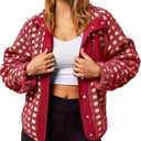 Tankaneo Womens Fleece Sherpa Jacket Fuzzy Checkered Button Down Stand Collar Jacket Winter Warm Outerwear, Medium