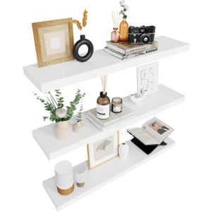 Colima Floating Shelves for Wall White Wood Shelf for Bedroom, 36 Inch Wall Mounted Floating Shelves for Bathroom Living Room Kitchen Office, 1.3" Thick Floating Book Shelves for Wall, Set of 3