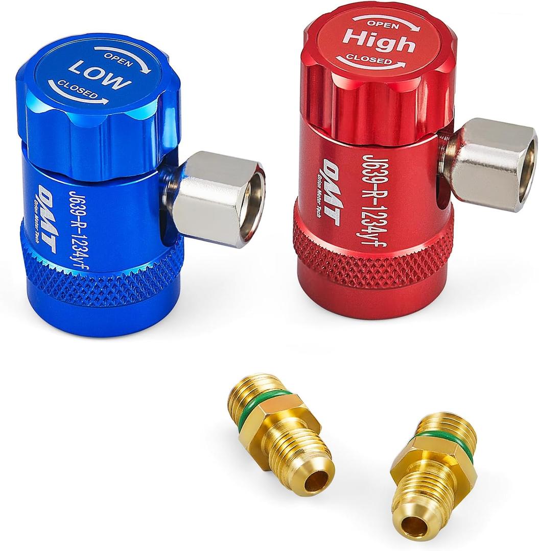 OMT R1234yf Quick Coupler, Quick Connect R1234yf Adapters & AC Hose Fitting Connectors, HP LP R1234yf Couplers for Air Conditioning Evacuation and Recharging, 1/4" Flares, Set of 2