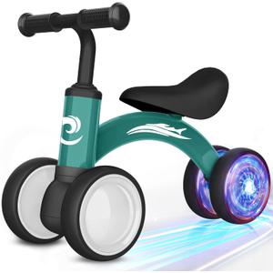 Colorful Lighting Baby Balance Bike Toys for 1 Year Old Boy Girl Gifts, 10-36 Month Toddler Balance Bike, No Pedal 4 Silence Wheels & Soft Seat First Riding on Toys, 1st Birthday Gifts (Green)