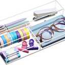 Briwooody Acrylic Desk Drawer Organizer 11 x 6.1 x 1.38 Inch Storage Tray Organizer for Pens, Stationery, Desktop, Office, Bathroom, Kitchen, Makeup Supplies(4 Compartments, Clear)