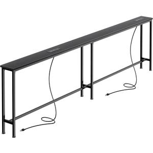 SUPERJARE Sofa Table with 2 Power Outlets and USB-C Ports, 5.9 Inch Narrow Console Table with Storage, Extra-Long, for Entryway Hallway Couch Behind Sofa, Small Spaces (Black, 5.9"D x 86.6"W x 29.7"H)