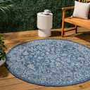JONATHAN Y Weave Floral Indoor Outdoor Round Area Rug 3 Ft Navy/Gray, Tela Bohemian Textured for Backyard, Patio, Porch, Easy-Cleaning, High Traffic, Pet-Friendly, Non-Shedding (SMB100B-3R)