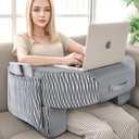 LEBENGURU Reading Pillow for Laptop, Extra Large Armrest Gaming Pillow for Working, Hight Adjustable Lap Desk Pillow for Adult Sitting in Bed, Floor, Sofa, Stripe and Grey