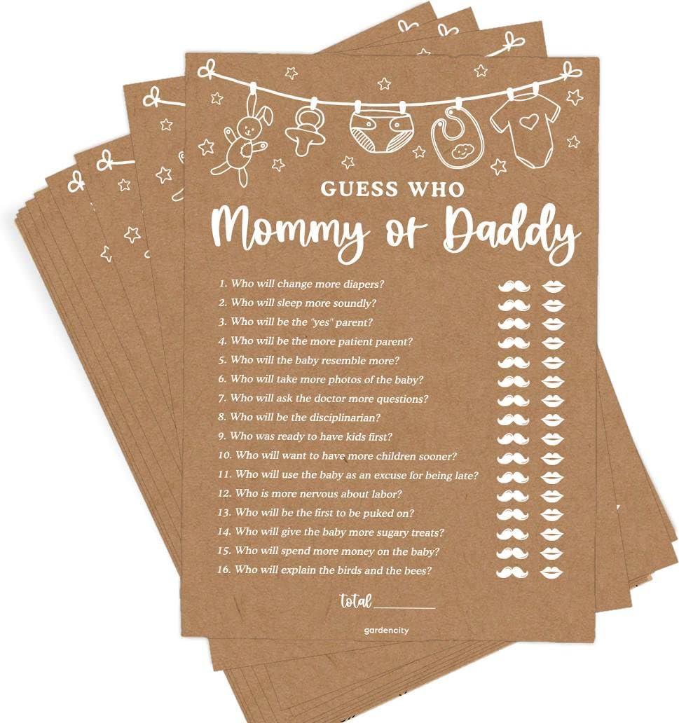 GardenCity Mommy or Daddy? Baby Shower Game, Baby Shower Games for Boy or Girl, 50 Cards, Kraft Minimalist
