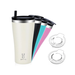 Insulated 20 oz Coffee Tumbler With Built-In Straw, Travel Coffee Mug With 2-In-1 Lid, Spill Proof Tumbler With Straw, Stainless Steel Double Wall Vacuum Ice Coffee Thermal Cup (Pink), Medium