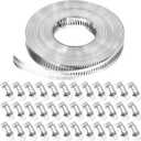 Hose Clamps 32.8FT Strap+30 Fasteners,DIY Cut-To-Fit 304 Stainless Steel Adjustable Large Worm Gear Band Clamp Assortment Kit,Metal Screw Fasteners and Strapping for Pipe,Duct,Pole,Tube
