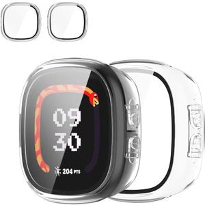 Rc-Z 2-Pack Screen Protector Case for Fitbit Google Ace LTE Smartwatch, Hard PC Bumper Frame with Tempered Glass Face Cover for Fitbit Google Ace LTE, Clear