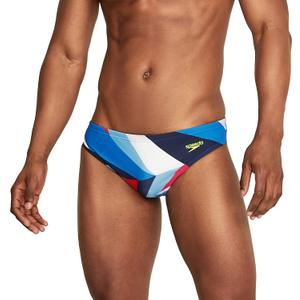 Speedo Men's Swimsuit Brief Creora Highclo Printed (34, Drift Red/White/Blue)