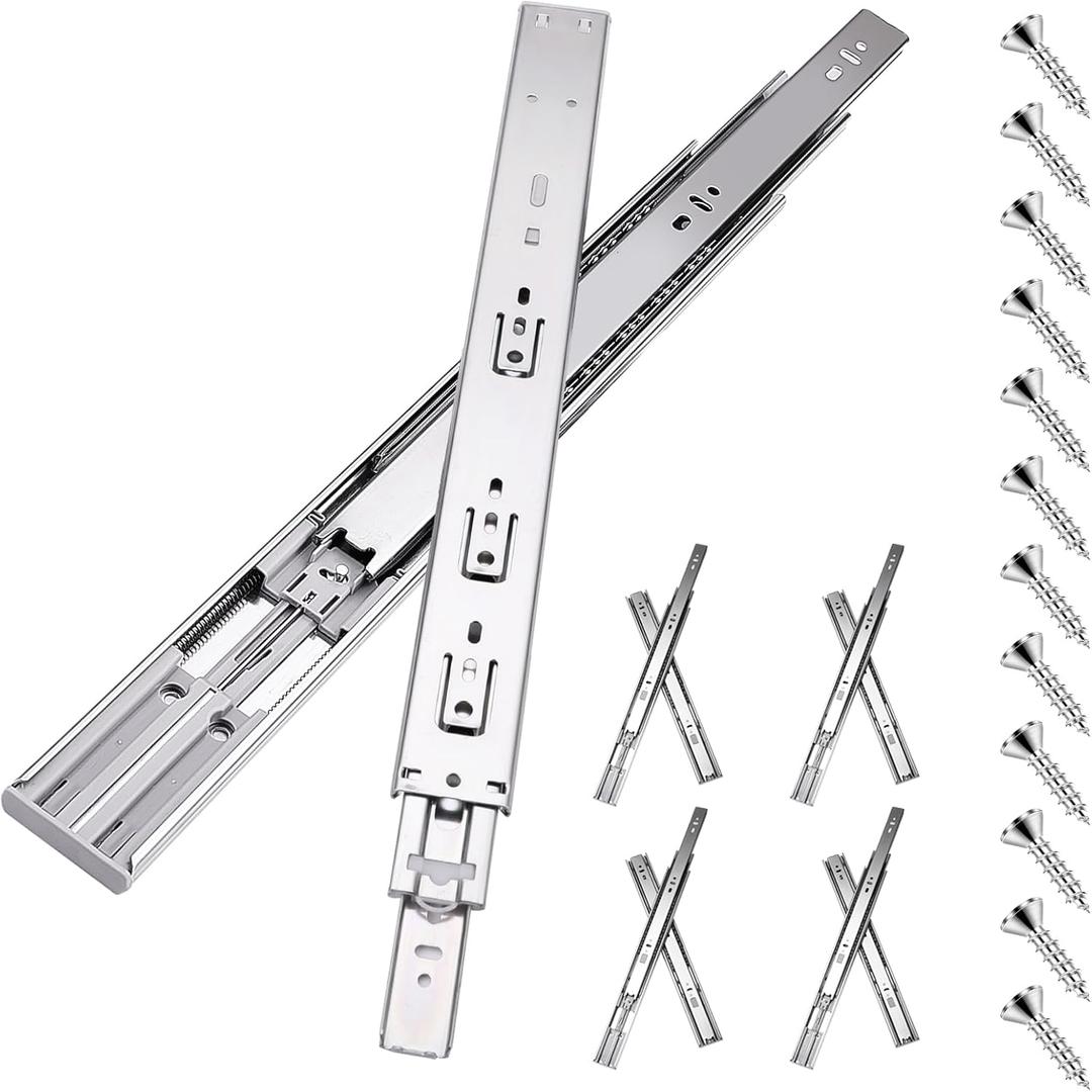 14 inch Drawer Slides 4 Pairs (8pcs) Soft Self Close Full Extension Ball Bearing Drawer Rails Side Mount Metal Dresser Runners for File Cabinet Trash Can Kitchen Wardrobe Glides 14" 100 LB Capacity