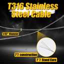 316 Stainless Steel Cable, 600FT 1/32IN Wire Rope, 7x7 Strand with 150Pcs Aluminum Sleeves Stops, Cable Wire Rope for String Lights Hanging, Clotheslines, Trellis Wires