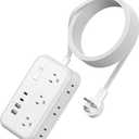 Extension Cord 15 ft, Power Strip with 6 Outlets 4 USB Charger(2 USB C Port), Flat Plug Outlet Extender Long Cord, Protection for Indoor, Home, Office Supplies, Dorm Room Essentials (White)