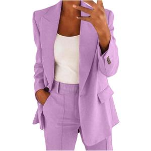 Aniywn Blazer Sets Women 2 Piece Outfits Dressy Business Work Jacket Outfits Casual Pant Suits Plus Size Wide Pants Suit Set (XX-Large, 02-purple)