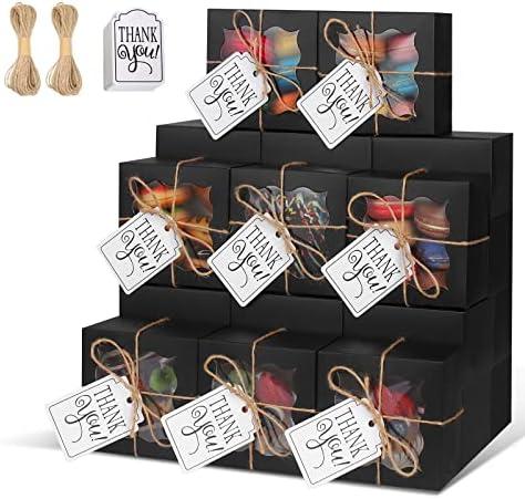 KPOSIYA 20 Pcs Black Bakery Boxes with Window Individual Cupcake Boxes 4x4x2.5 Inches Cookie Boxes Kraft Paper Black Gift Box for Pastries, Cookies, Pie, Donuts, Macaroon