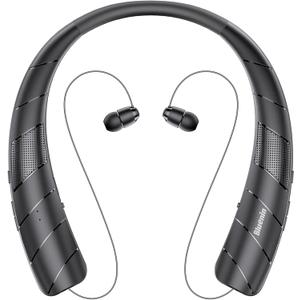 Neckband Bluetooth Headphones Speaker 2 in 1Wireless Wearable Speaker with Retractable Earbuds, 15Hrs Playtime, Portable Speaker and Headset w/Bulit in Mic for Home, Office and Outdoors (Black)