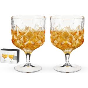 Viski Admiral Stemmed Cocktail Glasses, Vintage Drinkware Perfect for Gin & Tonic, Spritz, and Manhattans, Crystal Glassware, Set of 2, 9oz
