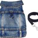 Dog Jean Jacket Pet Blue Denim Coat for Puppy Small Dogs Fashion Classic Overalls Girl Male Boy Cat Costumes Vintage Washed Vest Clothes Outfit Shirts (Blue, Medium)