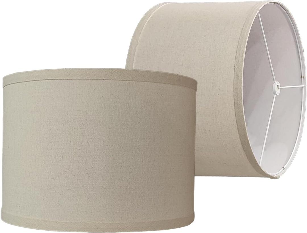 Drum Lamp Shades Beige Lamp Shades Set of 2, 12.5x12.5x9.5 inch Natural Linen Hand Crafted off-white Lamp shades Large