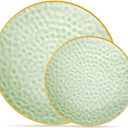 PLASTICPRO 32 Piece Combo Plates Set includes 16-7'' inch Plate & 16-10'' inch Plates Green Hammered Plastic Party Dish Premium ST patricks day Party Dishes