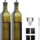 2-Pack Olive Oil Dispenser Bottle Set - 17oz/500ml Dark Green Glass Oil and Vinegar Bottles for Kitchen, Includes 2 Stainless Steel Pourers, Funnel, Brush & 4 Chalkboard Labels