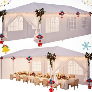 HOTEEL 10'x30' Canopy Party Tent with 6 Removable Sidewalls, Outdoor Event Tent for Weddings, BBQ, Parties, Patio Camping Gazebo, Waterproof, White