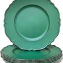 Antique Green Charger Plates, 13" Round Chargers for Dinner Plates, Set of 6 Plastic Plate Chargers for Weddings, Parties, Table Setting.